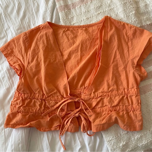 Princess Polly Orange Flouncy Tie Front Crop Top - Picture 2 of 3